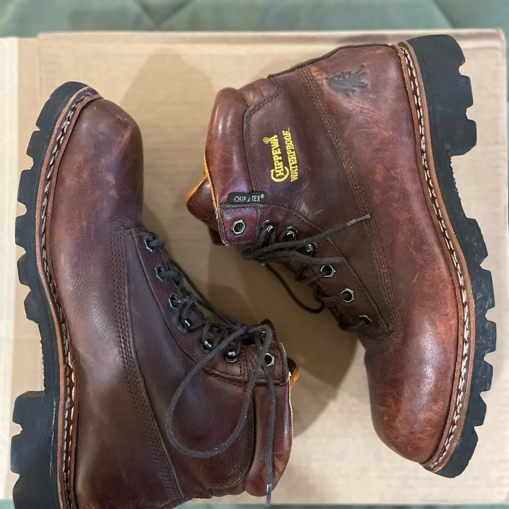 Chippewa Brown Leather Waterproof Work Boots